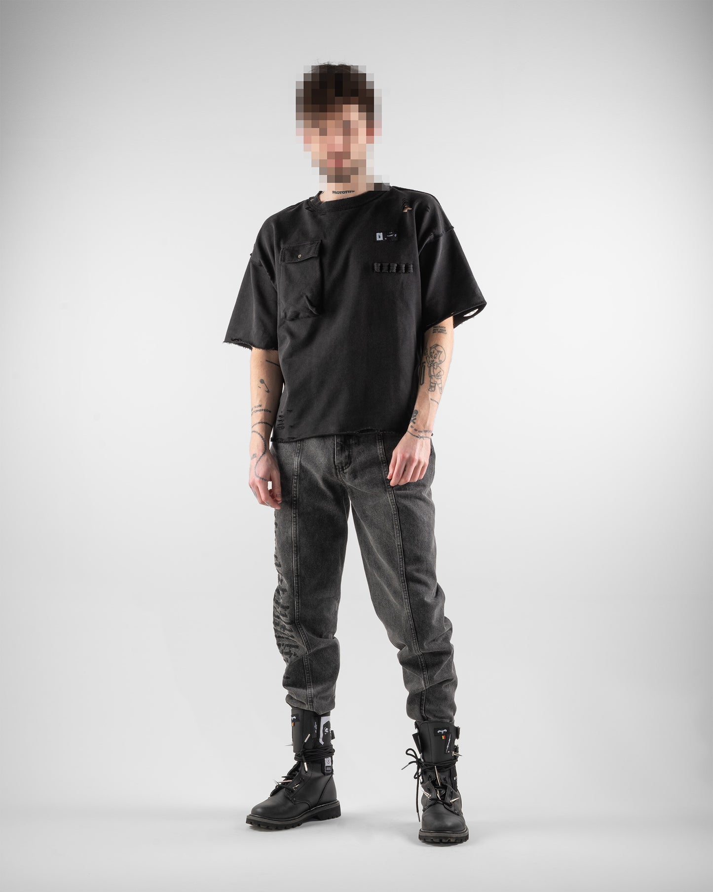 Denim Embroidered Pants